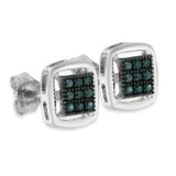 Sterling Silver Rose Cut Treated Blue Diamond Square Stud Earring (0.25 cttw, Blue Color, I2-I3 Clarity)