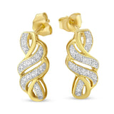 Yellow Plated Sterling Silver Round Cut Diamond Swirl Earrings (0.08 cttw, H-I Color, I2-I3 Clarity)