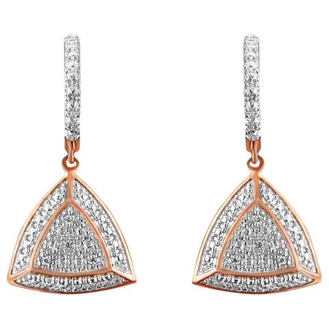 Rose Gold Plated Sterling Silver Round Cut Diamond Fashion Dangle Earrings (0.03 cttw, H-I Color, I2-I3 Clarity)