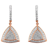 14K Rose Gold Plated .925 Sterling Silver Diamond-Accent Trillion Shaped 4-Stone Halo Style Dangle Earrings (H-I Color, I2-I3 Clarity)