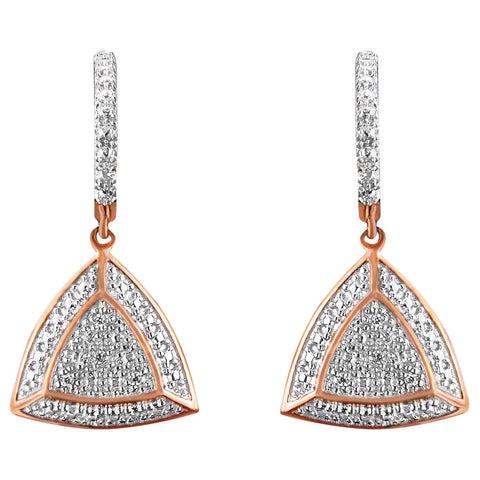 14K Rose Gold Plated .925 Sterling Silver Diamond-Accent Trillion Shaped 4-Stone Halo Style Dangle Earrings (H-I Color, I2-I3 Clarity)