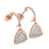 14K Rose Gold Plated .925 Sterling Silver Diamond-Accent Trillion Shaped 4-Stone Halo Style Dangle Earrings (H-I Color, I2-I3 Clarity)