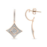 10K Rose Gold Plated Sterling Silver Round Cut Diamond Cushion Dangle Earrings (0.04 cttw, H-I Color, I2-I3 Clarity)