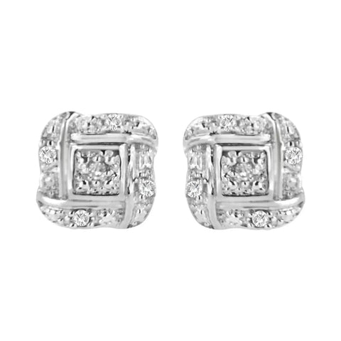 Sterling Silver Round Cut Diamond Square Stud Earrings (0.04 cttw, H-I Color, I2-I3 Clarity)