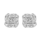 Sterling Silver Round Cut Diamond Square Stud Earrings (0.04 cttw, H-I Color, I2-I3 Clarity)