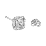 Sterling Silver Round Cut Diamond Square Stud Earrings (0.04 cttw, H-I Color, I2-I3 Clarity)