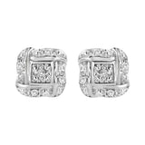 .925 Sterling Silver Round-Cut Diamond Accent Swirl Square Knot Stud Earrings (H-I Color, I2-I3 Clarity)