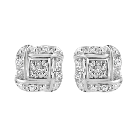 .925 Sterling Silver Round-Cut Diamond Accent Swirl Square Knot Stud Earrings (H-I Color, I2-I3 Clarity)