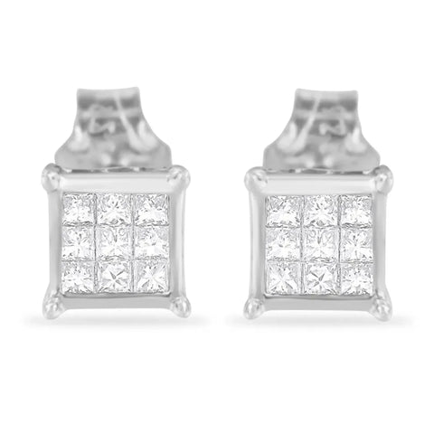 Sterling Silver Princess Cut Diamond Square Stud Earrings (.3 cttw, H-I Color, I1-I2 Clarity)