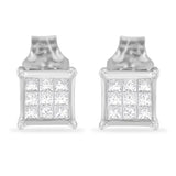 Sterling Silver Princess Cut Diamond Square Stud Earrings (.3 cttw, H-I Color, I1-I2 Clarity)