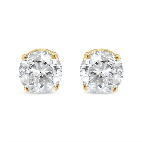 10K Yellow Gold over .925 Sterling Silver 3/4 Cttw Round Brilliant-Cut Diamond Classic 4-Prong Stud Earrings (K-L Color, I2-I3 Clarity)