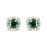 Sterling Silver Rose Cut Treated Green Diamond Solitaire Stud Earrings (0.25 cttw, Green Color, I2-I3 Clarity)