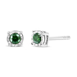 Sterling Silver Rose Cut Treated Green Diamond Solitaire Stud Earrings (0.25 cttw, Green Color, I2-I3 Clarity)