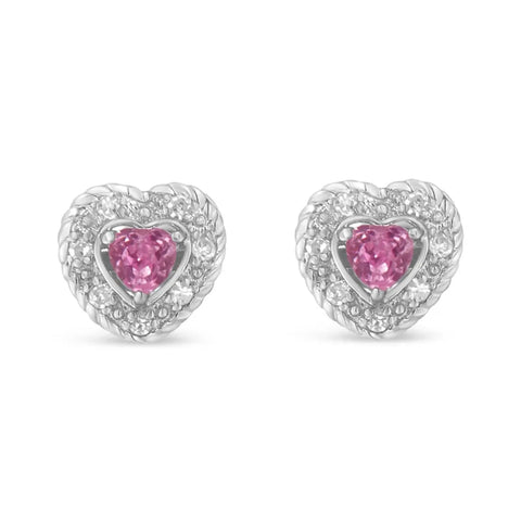 .925 Sterling Silver, Created Pink Sapphire, & Diamond-Accented 5/8