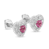 .925 Sterling Silver, Created Pink Sapphire, & Diamond-Accented 5/8" Heart-Shaped Rope Stud Earrings (I-J Color, I2-I3 Clarity)