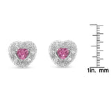 .925 Sterling Silver, Created Pink Sapphire, & Diamond-Accented 5/8" Heart-Shaped Rope Stud Earrings (I-J Color, I2-I3 Clarity)