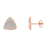 14K Rose Gold over .925 Sterling Silver Diamond-Accented Trillion Shaped 4-Stone Halo-Style Stud Earrings (H-I Color, I2-I3 Clarity)