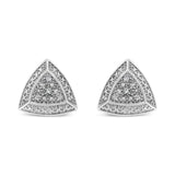 .925 Sterling Silver Diamond-Accented Trillion Shaped 4-Stone Halo-Style Stud Earrings (H-I Color, I2-I3 Clarity)