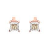 14K Rose Gold Plated Two-Tone .925 Sterling Silver 1/2 Cttw Princess-Cut Square Diamond Solitaire Miracle-Plate Stud Earrings (K-L Color, I2-I3 Clarity)