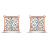 Rose Plated Sterling silver Princess Diamond Quad Stud Earrings (0.5 cttw, J-K Color, I1-I2 Clarity)