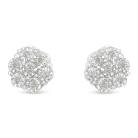 .925 Sterling Silver 1/6 Cttw Round-Cut Diamond Miracle-Set Floral Cluster Button Stud Earrings (I-J Color, I2-I3 Clarity)