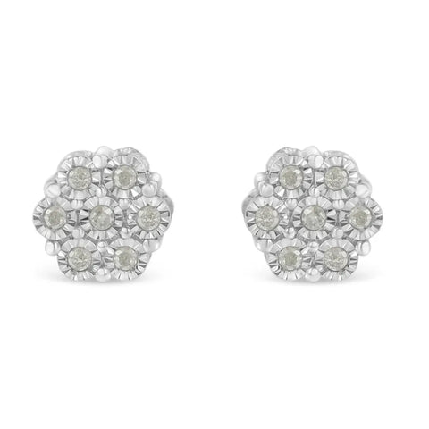 .925 Sterling Silver 1/4 Cttw Round-Cut Diamond Miracle-Set Floral Cluster Button Stud Earrings (I-J Color, I3 Clarity)