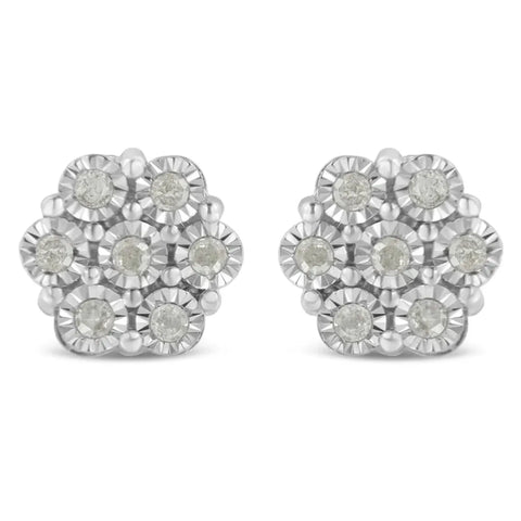 .925 Sterling Silver 1/2 Cttw Round-Cut Diamond Miracle-Set Floral Cluster Button Stud Earrings (I-J Color, I2-I3 Clarity)