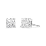 .925 Sterling Silver 5/8 Cttw Princess Cut Diamond Invisible Set Quad Composite Stud Earrings (I-J Color, I2-I3 Clarity)