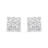 .925 Sterling Silver 5/8 Cttw Princess Cut Diamond Invisible Set Quad Composite Stud Earrings (I-J Color, I2-I3 Clarity)