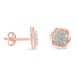 Rose Gold Plated Sterling Silver Round Diamond Rose Stud Earrings (0.15 cttw, I-J Color, I2-I3 Clarity)