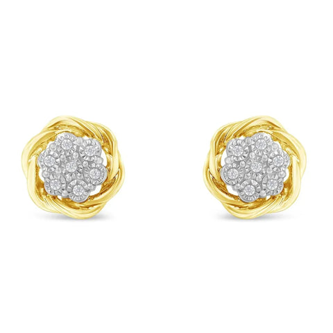 Yellow Gold Plated Sterling Silver Diamond Rose stud Earrings (0.15 cttw, I-J Color, I2-I3 Clarity)