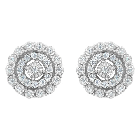 .925 Sterling Silver 1/2 cttw Miracle-Set Diamond Double Halo Stud Earring (I-J Clarity, I3 Color)