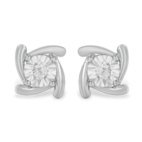 .925 Sterling Silver 1/10 Cttw Round Brilliant-Cut Near Colorless Diamond Miracle-Set Square Pinwheel Stud Earrings (I-J Color, I3 Clarity)