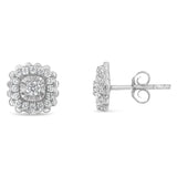 .925 Sterling Silver 1/2 Cttw Round-Cut Diamond Halo Cluster Stud Earring (I-J Color, I2-I3 Clarity)