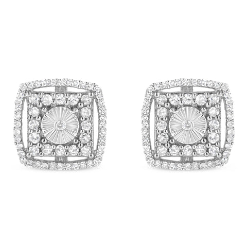 .925 Sterling Silver 1.0 Cttw Round Diamond Double Halo and Disc Stud Earring (I-J Color, I2-I3 Clarity)