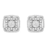 .925 Sterling Silver 1.0 Cttw Round Diamond Double Halo and Disc Stud Earring (I-J Color, I2-I3 Clarity)