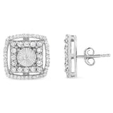 .925 Sterling Silver 1.0 Cttw Round Diamond Double Halo and Disc Stud Earring (I-J Color, I2-I3 Clarity)