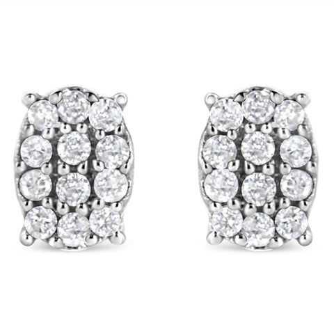 .925 Sterling Silver 1/4 Cttw Round Diamond Oval Shaped Cluster Stud Earrings (I-J Color, I2-I3 Clarity)