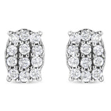 .925 Sterling Silver 1/4 Cttw Round Diamond Oval Shaped Cluster Stud Earrings (I-J Color, I2-I3 Clarity)