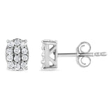 .925 Sterling Silver 1/4 Cttw Round Diamond Oval Shaped Cluster Stud Earrings (I-J Color, I2-I3 Clarity)