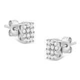 .925 Sterling Silver 1/4 Cttw Round Diamond Oval Shaped Cluster Stud Earrings (I-J Color, I2-I3 Clarity)