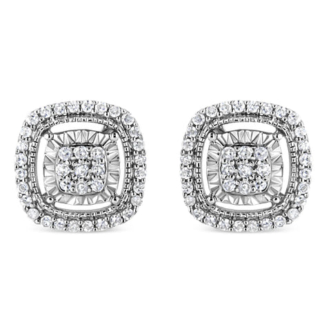 .925 Sterling Silver 1/4 Cttw Prong Set Round-Cut Diamond Cluster in Square Frame Stud Earring (I-J Color, I2-I3 Clarity)