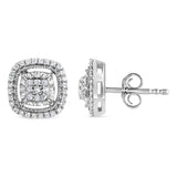 .925 Sterling Silver 1/4 Cttw Prong Set Round-Cut Diamond Cluster in Square Frame Stud Earring (I-J Color, I2-I3 Clarity)