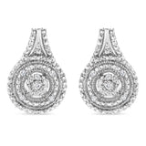 .925 Sterling Silver Miracle Set Diamond Accent and Beaded Halo Dangle Earrings (I-J Color, I2-I3 Clarity)