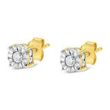 10K Yellow Gold Plated Sterling Silver 1/2 Cttw Miracle Set Diamond Stud Earring (J-K Color, I2-I3 Clarity)