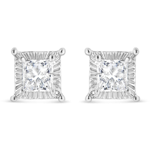 .925 Sterling Silver 1/2 Cttw Princess-cut Diamond Stud Earring (I-J Color, I2-I3 Clarity)