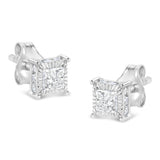 .925 Sterling Silver 1/2 Cttw Princess-cut Diamond Stud Earring (I-J Color, I2-I3 Clarity)