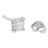 .925 Sterling Silver 1/2 Cttw Princess-cut Diamond Stud Earring (I-J Color, I2-I3 Clarity)