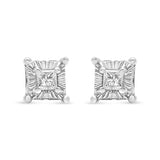 .925 Sterling Silver 1/4 Cttw Miracle Set Princess-Cut Diamond Solitaire Stud Earrings with Hidden Halo (I-J Color, SI2-I1 Clarity)