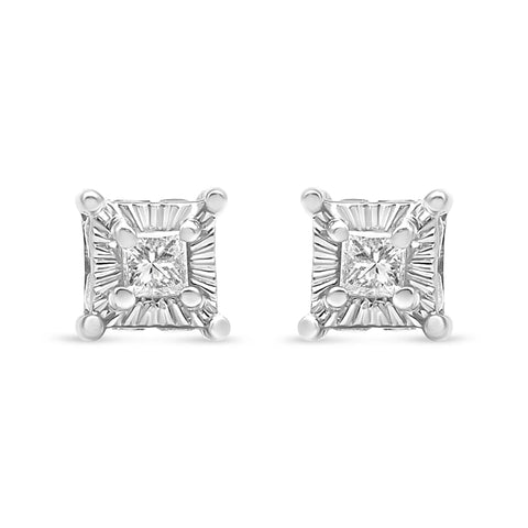 .925 Sterling Silver 1/4 Cttw Miracle Set Princess-Cut Diamond Solitaire Stud Earrings with Hidden Halo (I-J Color, SI2-I1 Clarity)